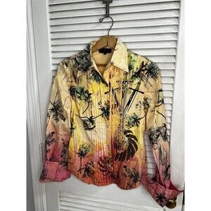 Rare Find -Raw 7 Shirt ,100% Cotton , French Cuffs , Sz M, Beading On Front/Back